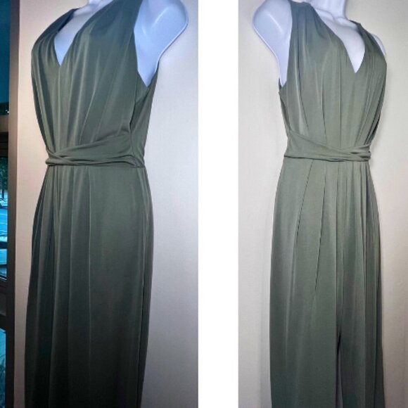 ASTR THE LABEL Easy Twist Waist Sage Green V-Neck Jumpsuit Size XS - Picture 3 of 9